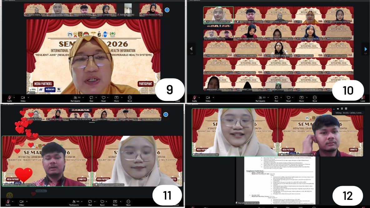 Keterangan : Gambar 9 Sambutan Sekaligus Pembuka Acara oleh Dekan Fakultas Kesehatan yaitu Ibu Enny Rachmani, S.K.M., M.Kom., Ph.D,  Gambar 10 Dokumentasi, Gambar 11 Pengantar Acara oleh MC Kepada Para Peserta dan Perkenalan Narasumber, Gambar 12 Pembacaa